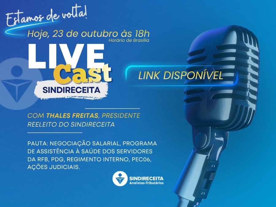 Hoje tem Live Cast com o presidente reeleito do Sindireceita, Thales Freitas; participe!