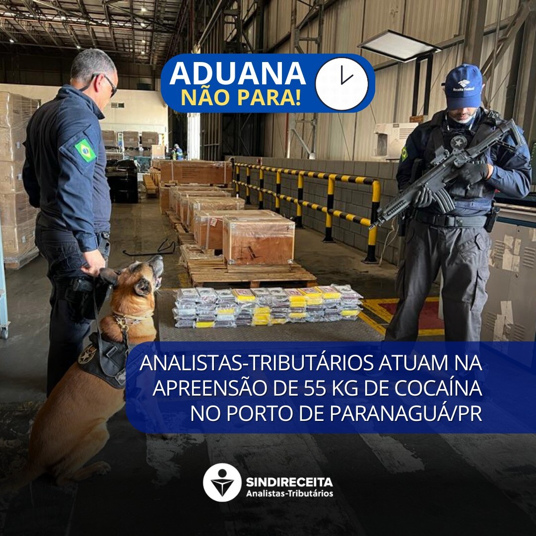 Aduana: Analistas-Tributários atuam na apreensão de 55 kg de cocaína no Porto de Paranaguá/PR
