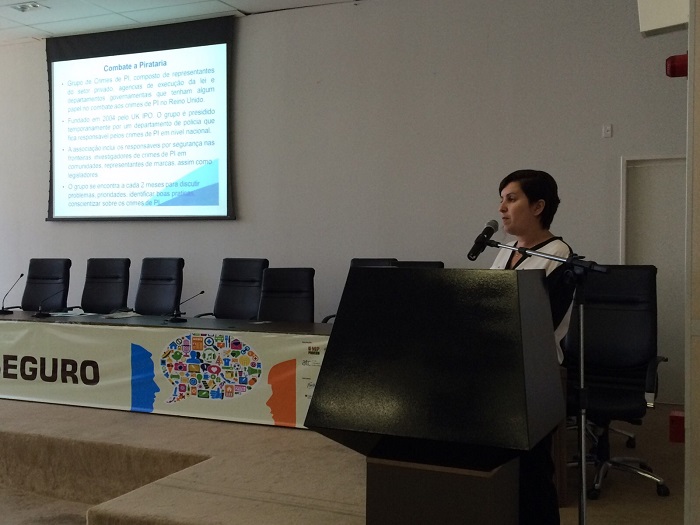 A assessora sênior de Propriedade Intelectual da Embaixada do Reino Unido, Sheila Alves, tratou do tema “O papel do Reino Unido no combate à pirataria – Experiência no Brasil”.